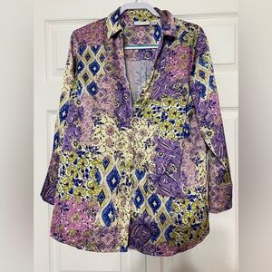 Susan Graver Colorful Patterned Button-Up Shirt size MP